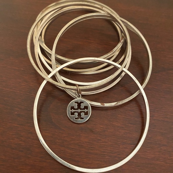 10 piece silver Tory Burch bangle set - Picture 1 of 1